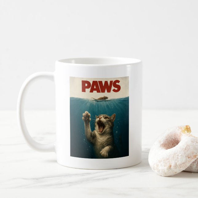 Paws Parody Cat Jagd auf eine Niedliche Maus Kaffeetasse (Mit Donut)