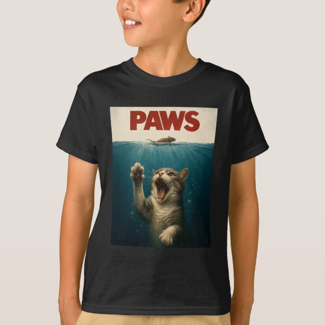 Paws Parody Cat Jagd auf eine Niedliche Maus T-Shirt (Vorderseite)