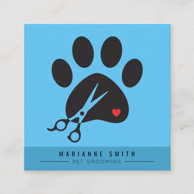 Paws Pet Groomo Salon Square Business Card Quadratische Visitenkarte (Vorderseite)