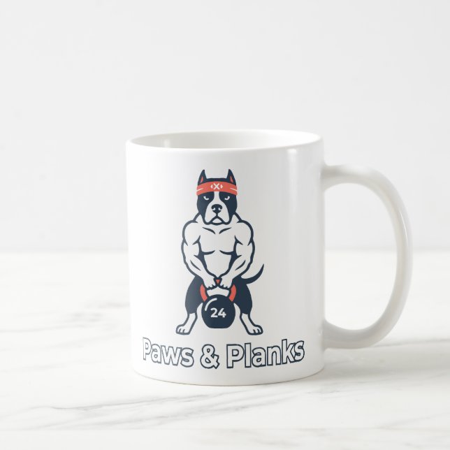 Paws & Planks Buff Dog Gym Poster Kaffeetasse (Rechts)