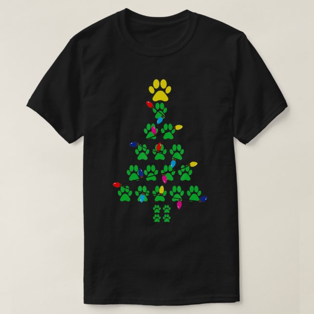 Paws Print Christmas Tree Dog Cat  T-Shirt (Design vorne)