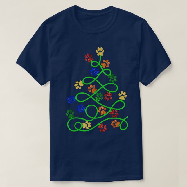 Paws Print Christmas Tree Dog Cat  T-Shirt (Design vorne)