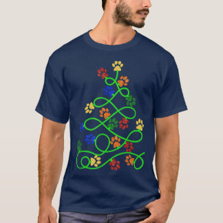 Paws Print Christmas Tree Dog Cat T-Shirt