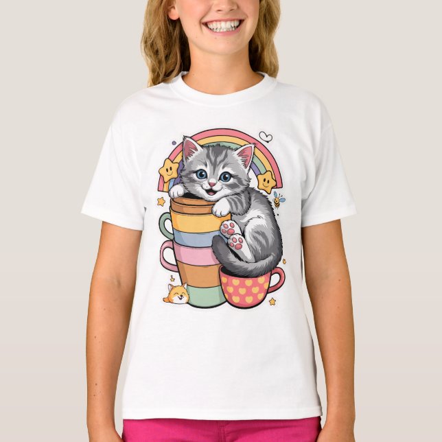 Paws & Rainbow Sips Kids Basic T-Shirt (Vorderseite)