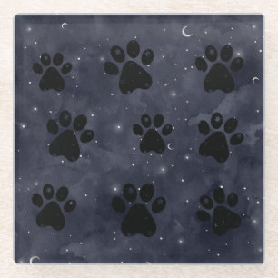 Paws Star und Crescent Moons Blue Watercolor Glasuntersetzer