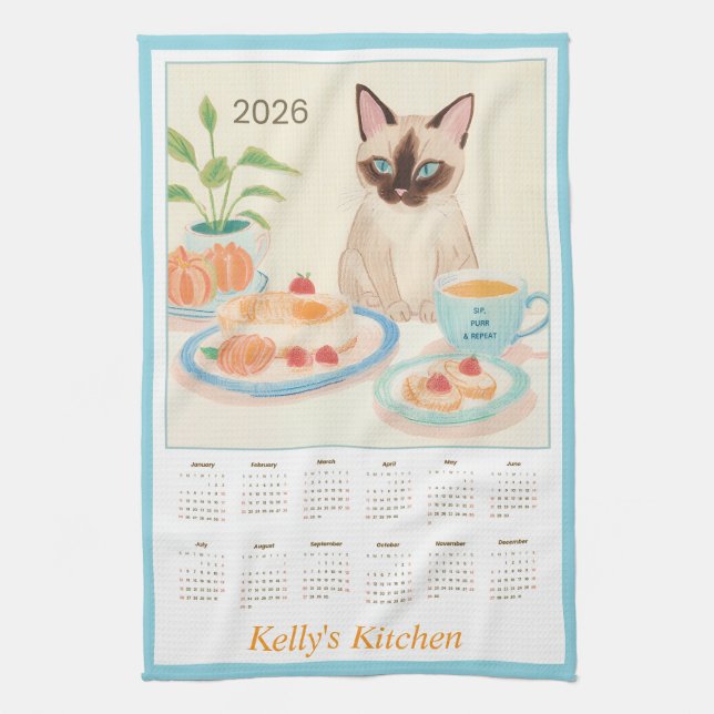 Paws & Tea Time Kitchen Tea Towel 2026 Calendar Geschirrtuch (Vertikal)
