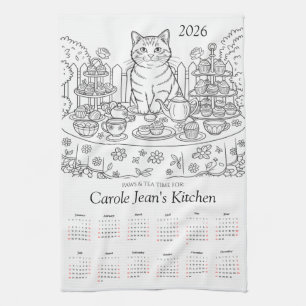Paws & Tea Time Küchenhandtücher 2026 Kalender Geschirrtuch