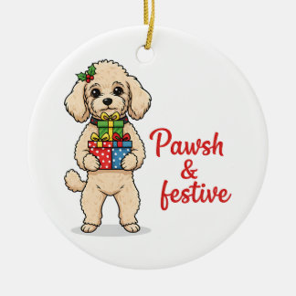 Pawsh and Festive Dog, Fancy Christmas Dog Keramik Ornament