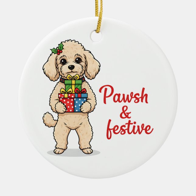 Pawsh and Festive Dog, Fancy Christmas Dog  Keramik Ornament (Vorne)