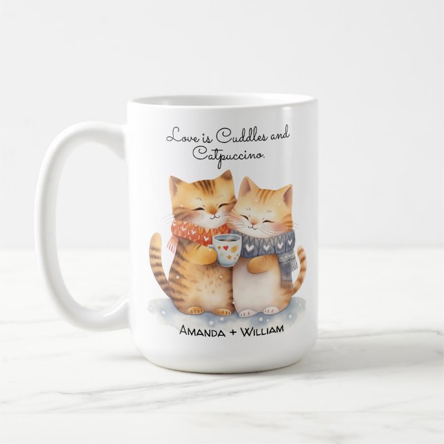 Pawsitiv in der Liebe Niedlich Chat Cuddle Cartoon Kaffeetasse (Links)