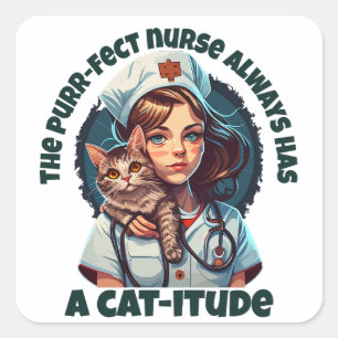 Pawsitiv Purfect Cat Nurse Quadratischer Aufkleber