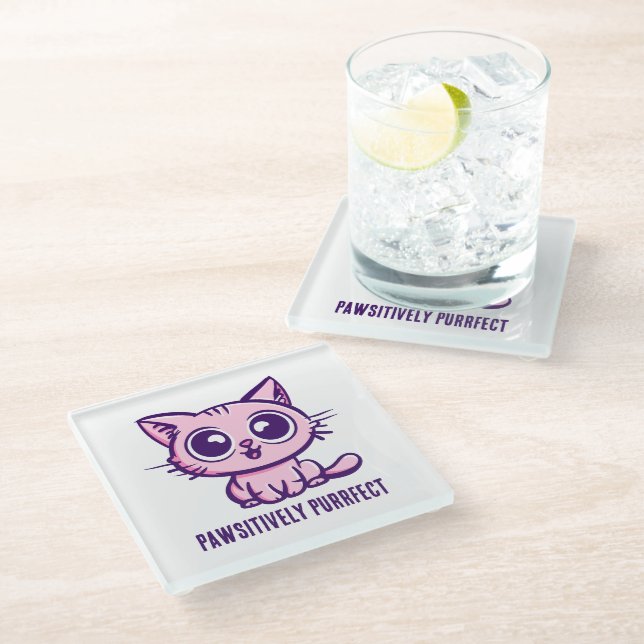 Pawsitiv Purfect, schöne Manga Kitten Glasuntersetzer (Schrägansicht)
