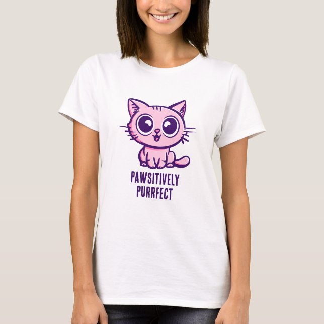 Pawsitiv Purfect, schöne Manga Kitten T-Shirt (Vorderseite)