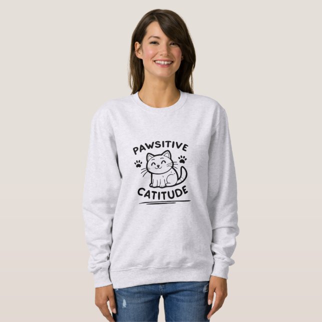Pawsitive Cattitude – Funny Cat Pun Minimalist Sweatshirt (Vorne ganz)