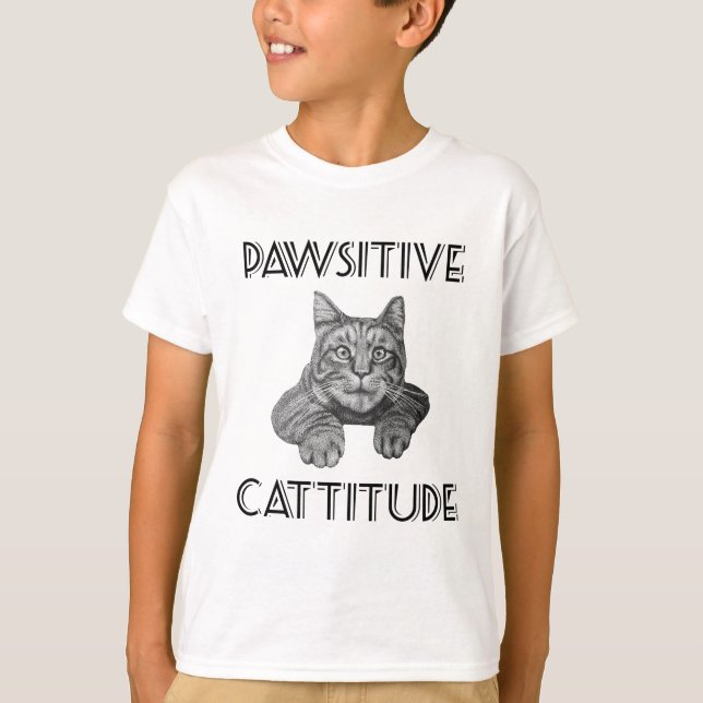 Pawsitive Cattitude Katze T-Shirt (Vorderseite)