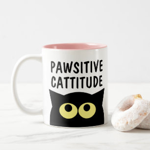 Pawsitive Cattitude lustiger Katzen-Cartoon-Kaffee Zweifarbige Tasse