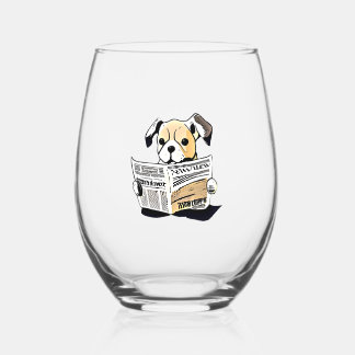 Pawsitive News Dog Reading Newspaper T - Shirt Weinglas Ohne Stiel