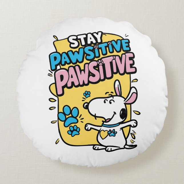 Pawsitive Vibes Rundes Kissen (Vorderseite)