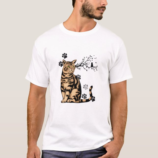"Pawsitive Vibes" T-Shirt with Cat (Vorderseite)