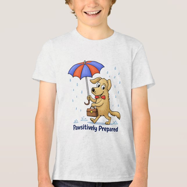 Pawsitively Prepared – Cute Dog with Umbrella Tri-Blend Shirt (Vorderseite)