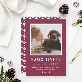 Pawsitively Unforgettable Year Burgundy Dog Foto Feiertagskarte