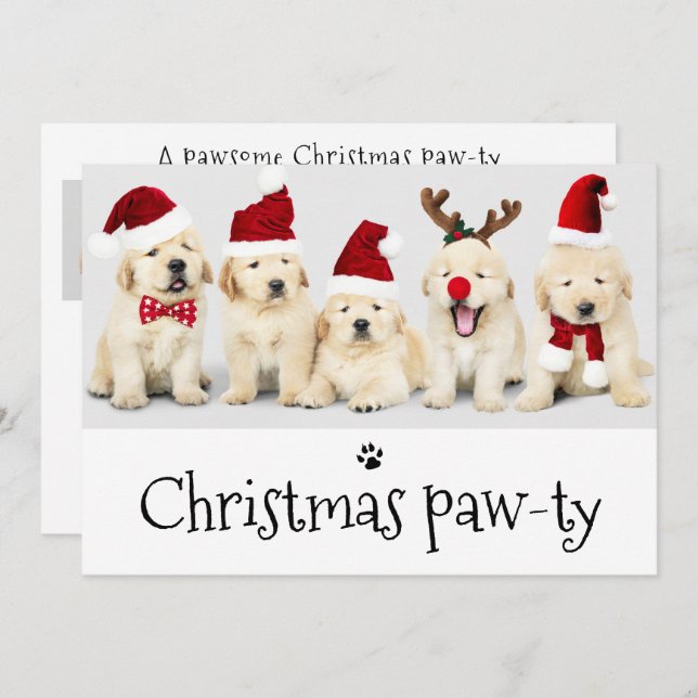 Pawsome Dog Pawty Christmas 5 Foto Card Einladung (Vorne/Hinten)
