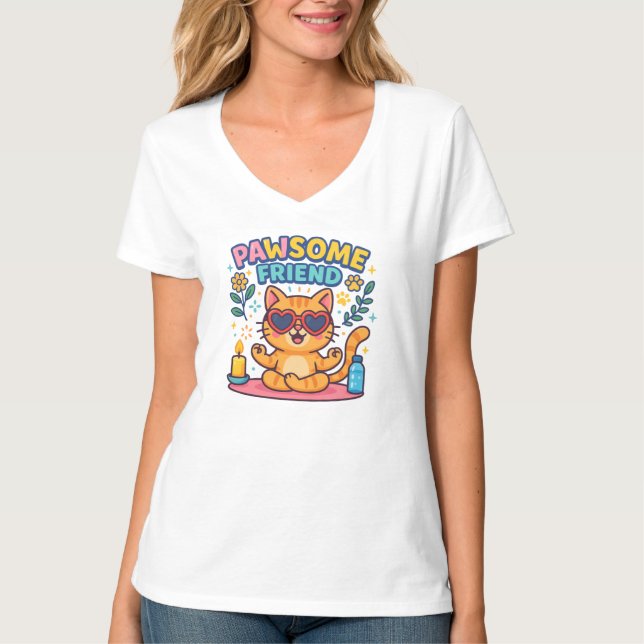 Pawsome Friend Because Every Cat Deserves Love T-Shirt (Vorderseite)