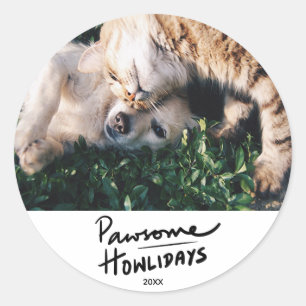 Pawsome Howlidays   lustiger HundeThemed Runder Aufkleber
