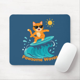Pawsome Waves Surfen Orange Katze Mauspad