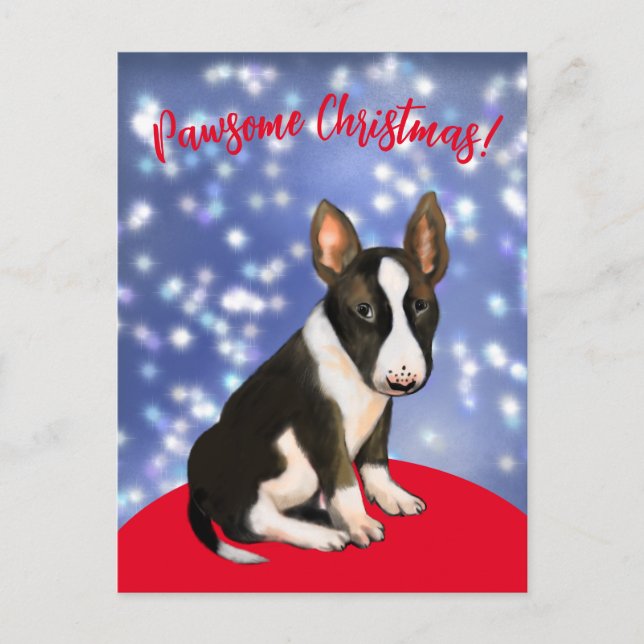 Pawsome Weihnachten mit einem Bullterer Welpe! Postkarte (Vorderseite)