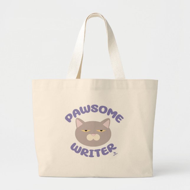 Pawsome Writer Epic Author Cat Character Jumbo Stoffbeutel (Vorne)