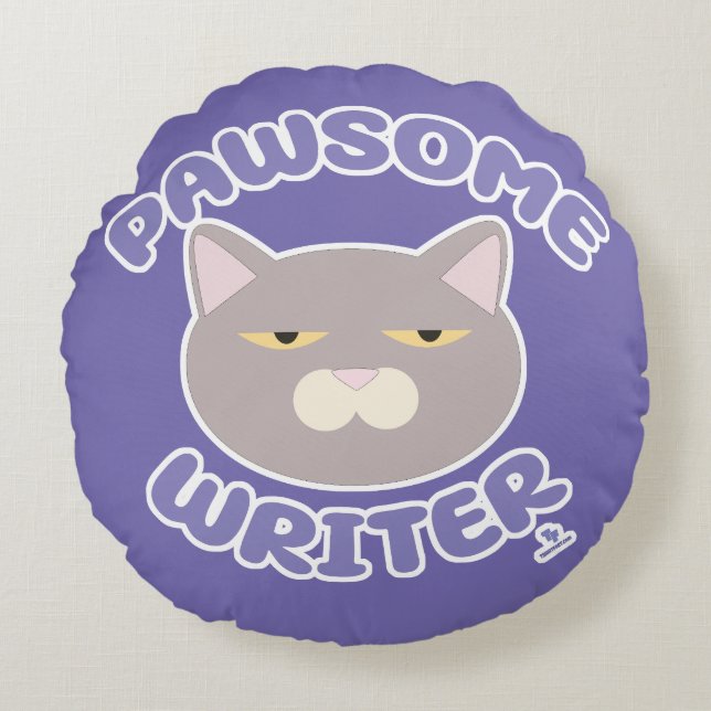 Pawsome Writer Epic Author Kitty Character Rundes Kissen (Vorderseite)