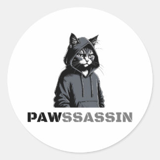 Pawssassin-Katzenaufkleber Runder Aufkleber