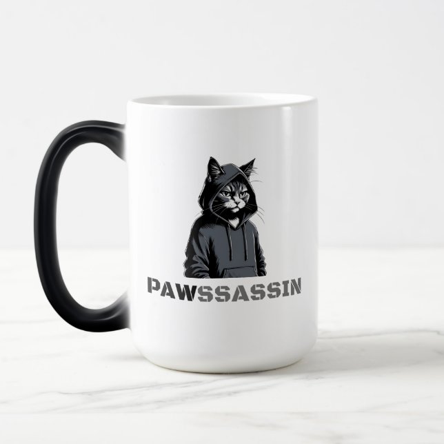 PAWSSASSIN Morphing Mug – Hood Cat in Disguise Verwandlungstasse (Links)