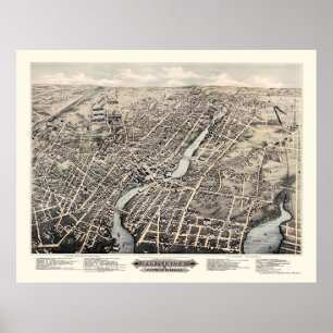 Pawtucket, RI panoramische Karte - 1877 Poster