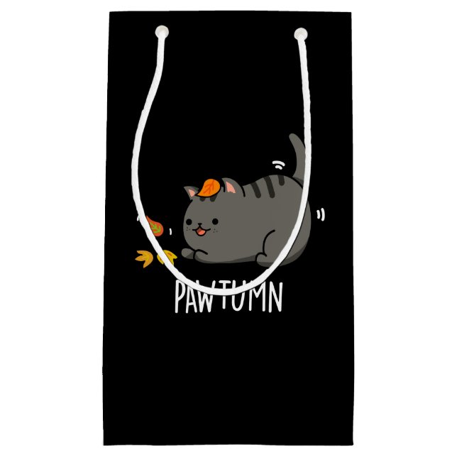 Pawtumn niedlich Autumn Kitty Cat Pun Dark BG Kleine Geschenktüte (Vorderseite)