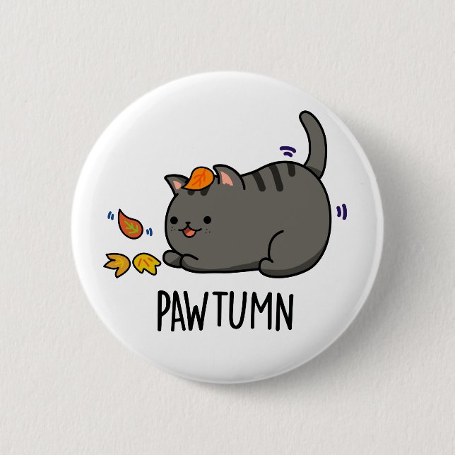 Pawtumn niedlich Herbst Kitty Cat Pub Button (Vorderseite)