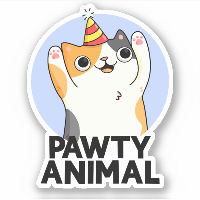 Pawty Animal Funny Party Cat Puff Aufkleber (Vorderseite)