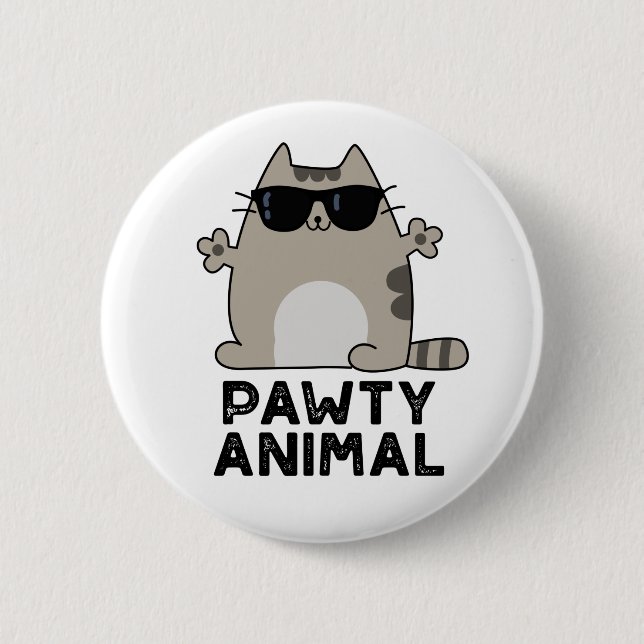 Pawty Animal Funny Party Cat Puff Button (Vorderseite)