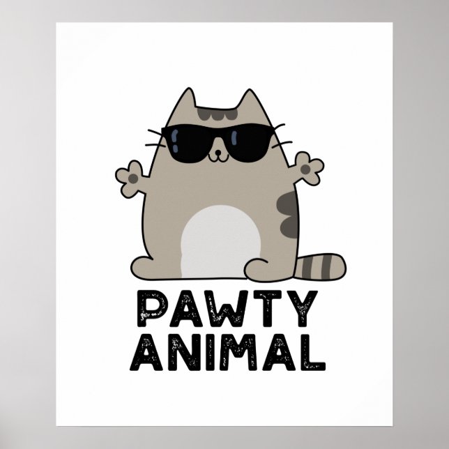 Pawty Animal Funny Party Cat Puff Poster (Vorne)