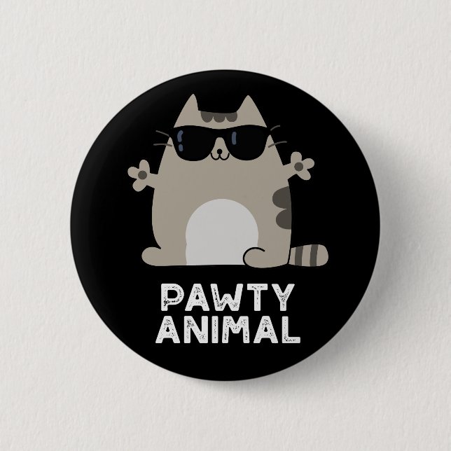 Pawty Animal Funny Party Cat Pun Dark BG Button (Vorderseite)