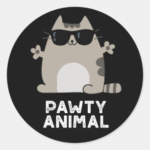 Pawty Animal Funny Party Cat Pun Dark BG Runder Aufkleber