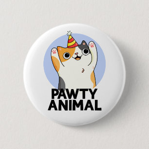 Pawty Animal Funny Party Hat Cat Puff Button