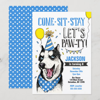 Pawty Birthday Einladung Hund Welpe Husky