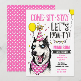 Pawty-Geburtstagseinladung Hund Welpe Husky Mädche Einladung