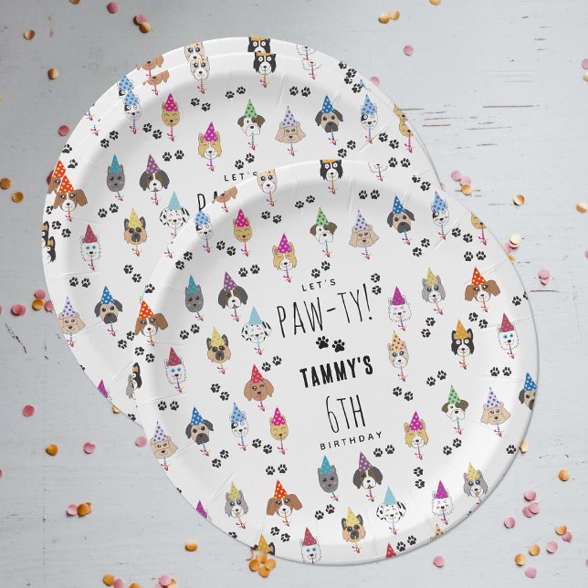 Pawty Niedliche Geburtstag Party Hunde Pappteller (Pawty Cute Birthday Party Dogs Paper Plates)