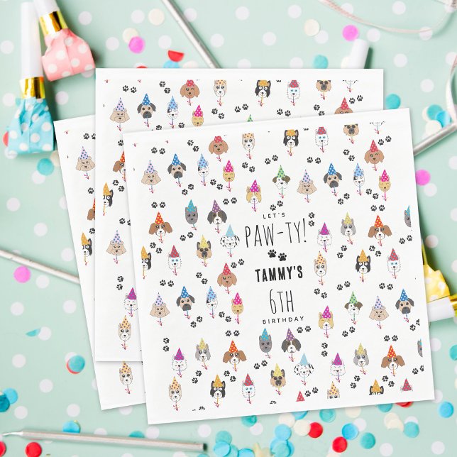 Pawty Niedliche Geburtstag Party Hunde Serviette (Pawty Cute Birthday Party Dogs Napkins)
