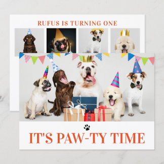 Pawty Time Hund Thema Geburtstag 5 Foto-Karte Einladung
