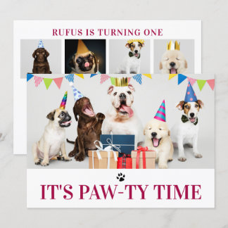 Pawty Time Hund Thema Geburtstag 5 Foto-Karte Einladung