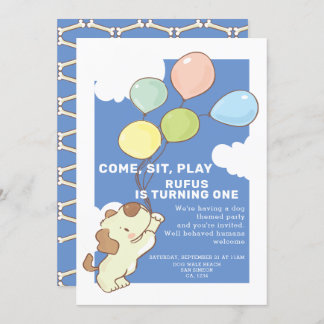 Pawty Time Hund und Ballons Geburtstag Einladung